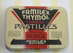 VINTAGE FAMILEX THYMOL THROAT PASTILLES TIN/CAN POUR LA GORGE MONTREAL CANADA - Bild 1 von 5