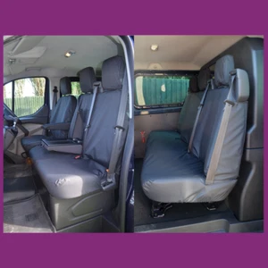 Ford Transit Custom 2013 doble cabina + delantera 3 (con bandeja) + fundas de asiento trasero negras - Imagen 1 de 4