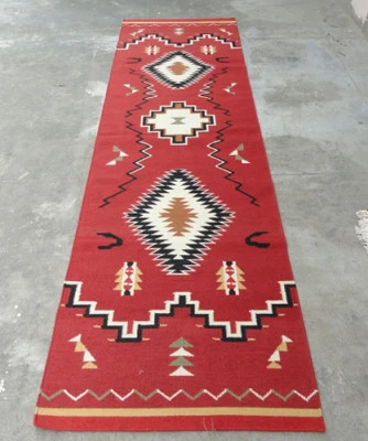 Large Wool Kilim Navajo Southwestern Bohemian Runner Rug 3x10 ft Handmade Rug - Image 1 of 3