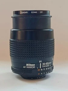 Nikon AF Nikkor Lens 35-80mm/ 1:4-5.6 D 0.35m /1.2 ft With Cover Sakar 52mm UV - Picture 1 of 13