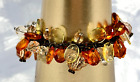 3 Strand Amber and Yellow Cha Cha Bracelet with Faceted Beads and Black Chain