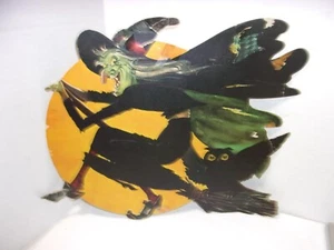 Vintage Antique Die Cut Cardboard Witch & Owl Halloween - Picture 1 of 15