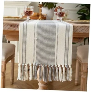 Boho Table Runner Grey Stripe for Modern Farmhouse Coffee Table Decor, Rustic - Picture 1 of 7