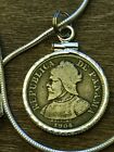 1904 Panama CONQUISTADOR 900 Coin Pendant, 24" Sterling Snake Chain 1.5mm & 19mm