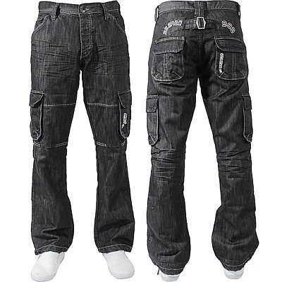 Enzo Mens Cargo Combat Jeans Denim Trousers Casual Work Pants All UK Waist Sizes - Image 1 of 2