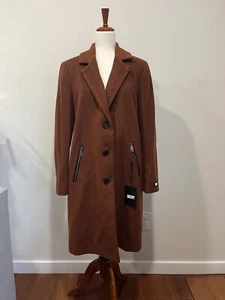 NWT $320 DKNY Women's Stand Collar Wool Blend Coat Button Up Toffee Sz Medium - Picture 1 of 6