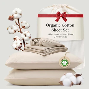 100% Organic Cotton Sheet Set King - 300 TC Luxury Hotel Sateen Weave, GOTS Cert - Picture 1 of 6