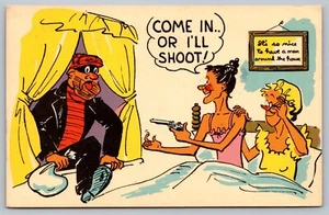 Postal Come In Or I'll Shoot Robber Ladrón Sexo Riesgo Cómic Fantasía Pistola c1977 - Imagen 1 de 2