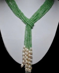 AAA 50" Hermoso Collar de Perlas de Agua Dulce Jade Verde Natural 3 Hilos 4mm - Imagen 1 de 12