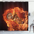 Shower Curtain Men Motorcycle in Flames Dangerous Sport 70 Inches Long