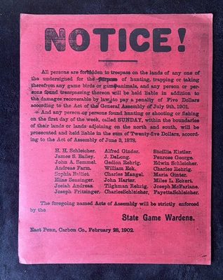 Vintage No Trespassing Hunting Sign Carbon County Pennsylvania  - Image 1 of 3