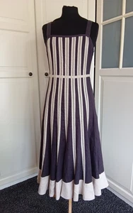 Fenn Wright Manson Linen Striped Lined Fit & Flare Dress Navy Cream Size 12 - Picture 1 of 11