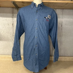 Chemise en jean brodée vintage Chick Fil A homme L Eat Mor Chikin manches longues - Photo 1/5