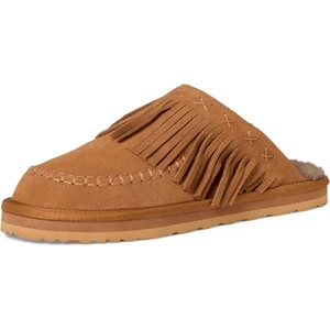 Free People Womens Toffee Suede Fallon Fringe Slip On Comfort Mule New - Picture 1 of 2