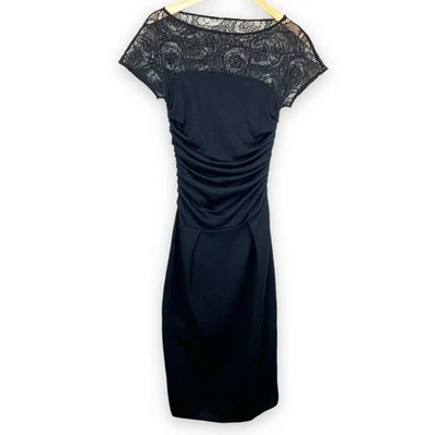 Vestido Vaina Giambattista Valli Negro Seda Encaje Acanalado Manga Hasta la Rodilla M Foto 1 de 4