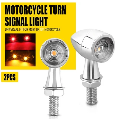 2X Mini Motocicleta Señal LED Bala Intermitente Freno Ámbar + Luz Giratoria Roja Cromo Foto 1 de 4