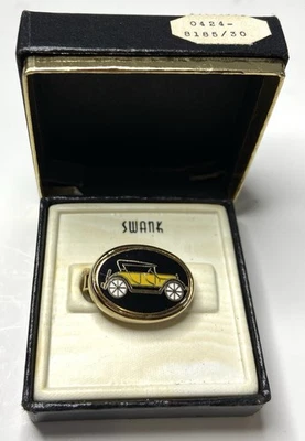 "Corche de clip de corbata Swank vintage clásico amarillo automóvil 1"" con caja" Foto 1 de 4
