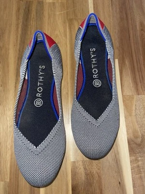 ROTHY’S Ballet Flats Size 8.5 Gray Shale Cherry Ribbon Heel Stripe RETIRED - Image 1 of 4