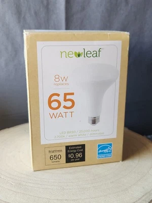 NewLeaf LED 2700K Warm White Flood Light Bulb 8 Watt 25K Hours dimmable BR30 8w - Image 1 of 4
