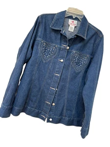 Quacker Factory Womens Jacket  Denim Button  beaded heart M - Picture 1 of 6