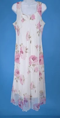 Vintage Believe Sheer Midi Dress Womens Size 14 White Floral Sleeveless 90s Y2K - Image 1 of 4