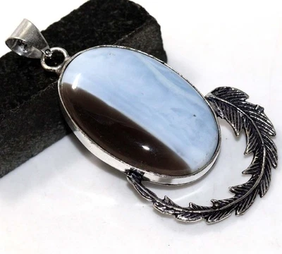 Owhyee Blue Opal 925 Silver Plated Leaf Pendant 2.5" Valentine Gifts JW - Image 1 of 3
