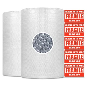 2 Rolls 3/16" Bubble Cushion Wrap 30'x12" Wide Each Roll Perforated Every 12" - Picture 1 of 8