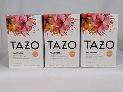 3 Tazo PASSION Herbal Tea Caffeine-Free Hibiscus Orange Peel Rose Hips  4/25 - Image 1 of 4