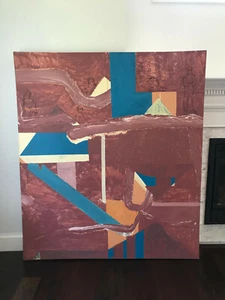 Vtg Mid Century Modern Large Original Abstract Oil Painting On Canvas - Picture 1 of 10