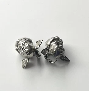 Vintage Sterling Cupid Head Clip on Earrings - Picture 1 of 16