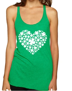 Top sin mangas Lucky Clover Trébol Corazón St Patricks Día Tri-Mezcla Racerback - Imagen 1 de 3