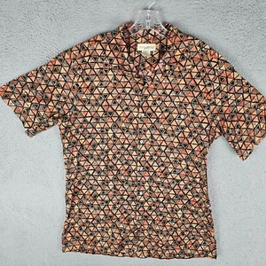 VTG Travelsmith 7278 Shirt Mens Large Mosaic Triangle Cotton Lawn Button Up - Picture 1 of 7