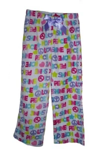 JelliFish Kids Girls Sleep Pants S (6/6X) Love Peace Hope New - Picture 1 of 1