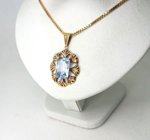 Vintage 18K Gold Pendant with Aquamarine Stone, Swedish Harbeck Wilhelm, 3.33g - Picture 1 of 7