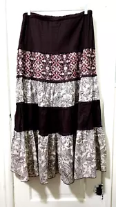 VTG Maurices BOHO 100% COTTON Flare ALine Long Peasant Skirt Large Brown Pink - Picture 1 of 11