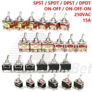 Toggle Switch SPST SPDT DPST DPDT 250V AC 15A Flick Switch ON OFF Car Dash Boat - Picture 1 of 36