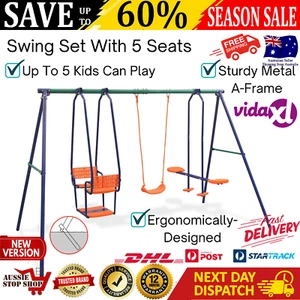 Kids Swing Set With 5 Seats Backyard Playground Metal A-Frame Outdoor Activity - Picture 1 of 13