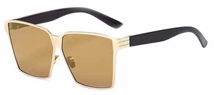 86029 C3 SQUARE FASHION SUNGLASSES METAL GOLD FRAME BROWN MIRROR LENS - Picture 1 of 6