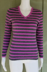 ALEX MARIE Pink Gray Striped Cashmere Knit Sweater Small S - Picture 1 of 3