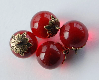 VINTAGE GLASS MARBLE BEAD PENDANTS • 16mm • BRASS BEAD CAPS •  Assorted Colors - Image 1 of 2