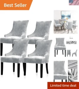 Soft Velvet Wingback Chair Slipcover Set - 4PC Silver Grey, Perfect for Families - Picture 1 of 8