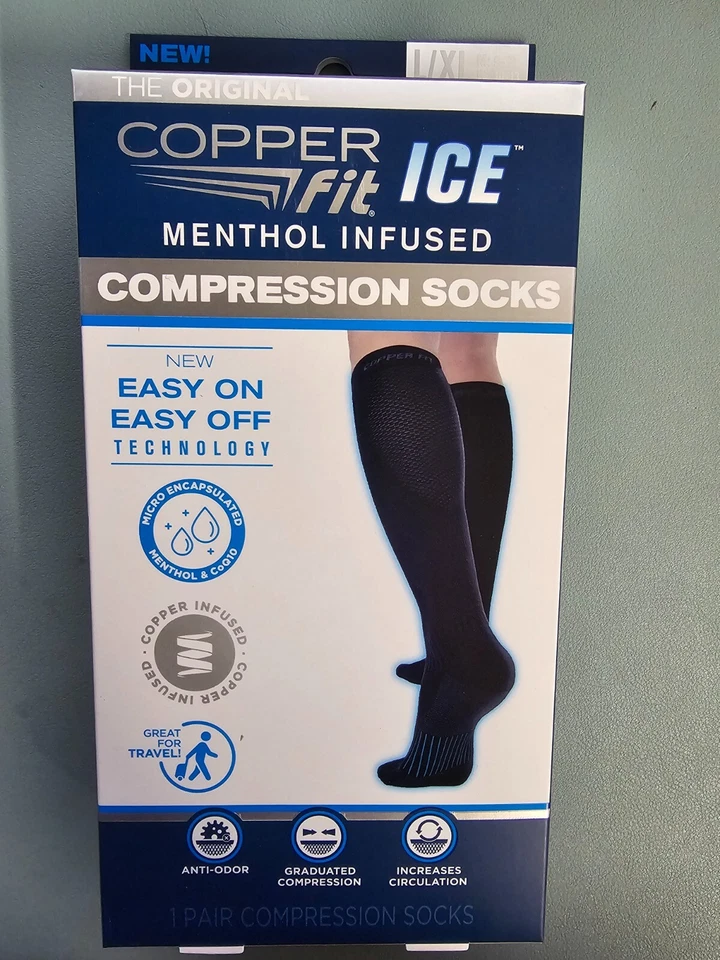 Copper Fit Ice Menthol Infused Compression Socks Black Size. L/XL - Image 1 of 1
