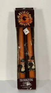 Vintage Thanksgiving 10" Orange Candles With Pilgrims K-Mart NOS - Picture 1 of 5