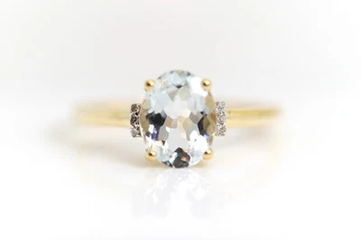 Gelbgold Aquamarin Solitär 1,3ct Ring 18kt – 750 „D-Krone“ + Diamanten Gr. 56 - Bild 1 von 4