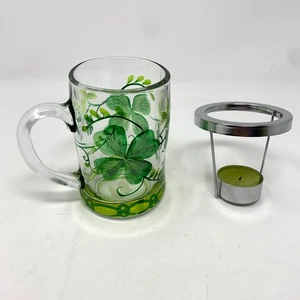 Yankee Candle LUCKY SHAMROCK Soporte de luz de té Taza de vidrio Trébol irlandés de 4 hojas - Imagen 1 de 14