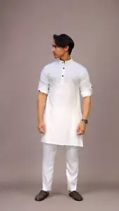 Cotton Mens Kurta White - Picture 1 of 6