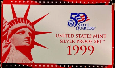 Juego de 9 monedas de plata 1999-S a prueba embalaje original como nuevo con certificado de autenticidad fecha clave monedas ENN Foto 1 de 4