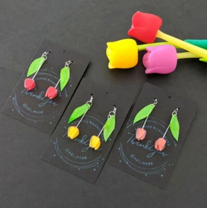 Australian Handmade π¦πΊ Cute Tulip Flower Dangle Earrings - Picture 1 of 8