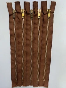 (Lot of 5) Talon 9” BROWN #6 Metal Zipper Lot *USA Made* Vintage NOS - Picture 1 of 6