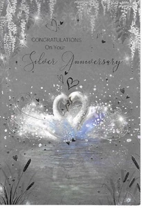 ON YOUR SILVER 25TH ANNIVERSARY GREETING CARD 8.5"X5.5" SWANS - Picture 1 of 2